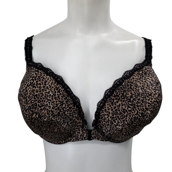 Victorias Secret Lightly Lined Plunge Leopard Underwire Bra Size 38DDD Front - Picture 8 of 10